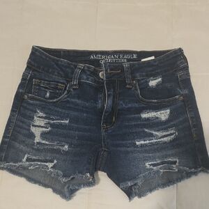 American Eagle Outfitters Dark Wash Distressed Jean Shorts